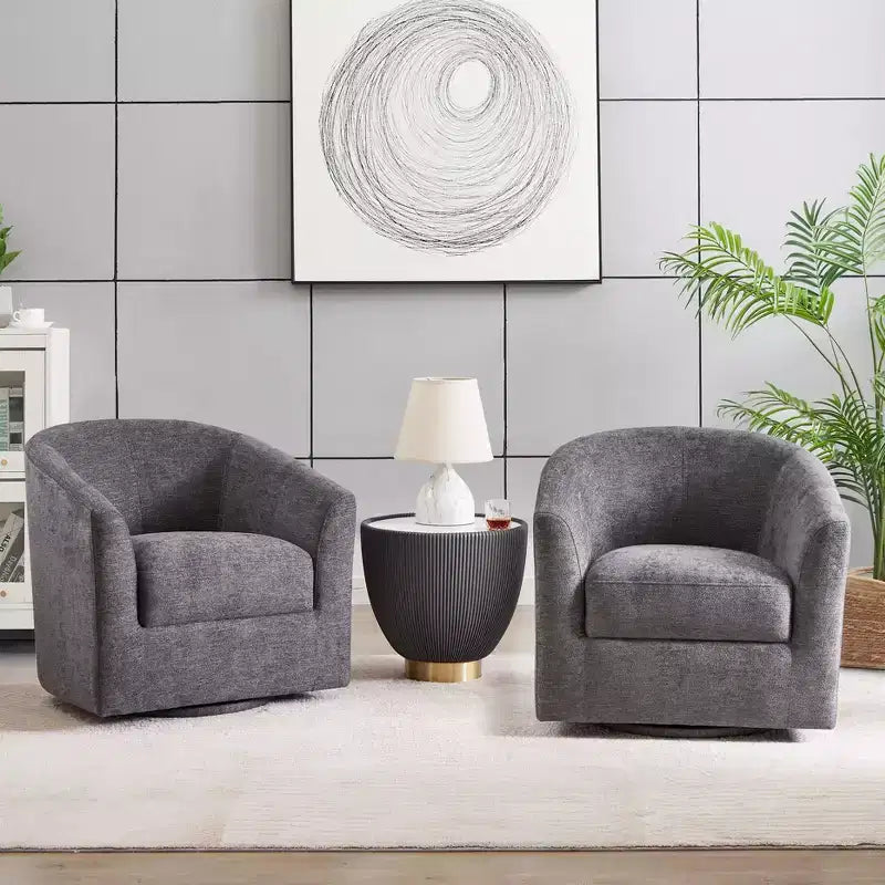 Set of 2 Liria Wooden Upholstered Barrel Chair for Livingroom with Metal Swivel Base| ART OF LIVING DESIGNS