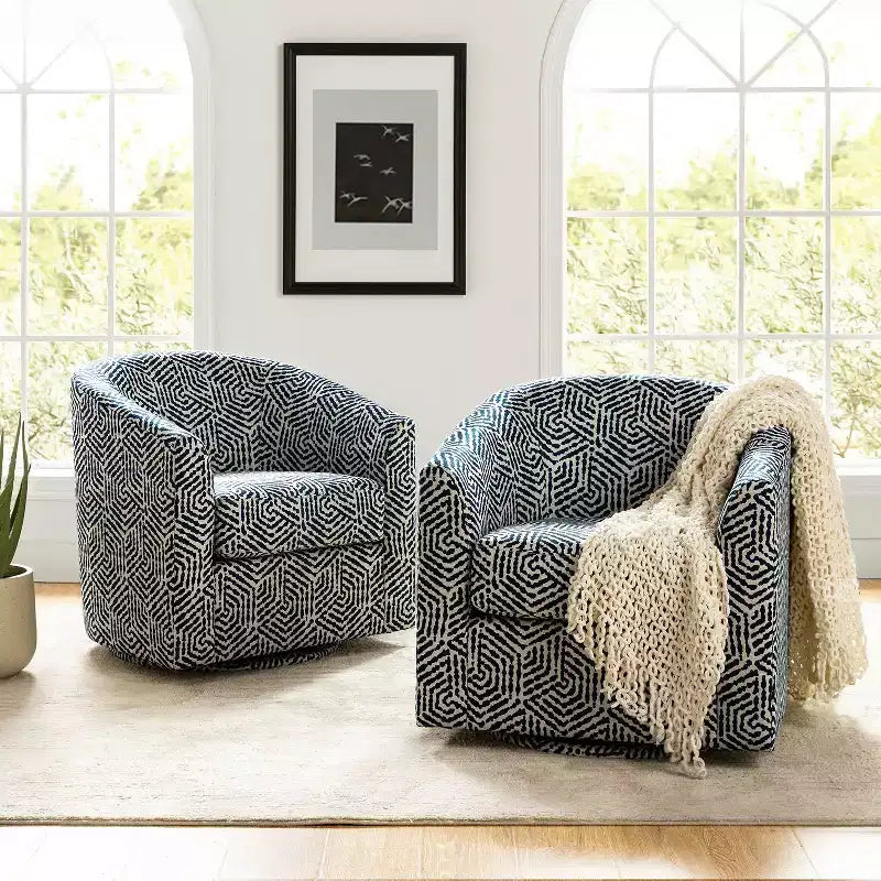 Set of 2 Liria Wooden Upholstered Barrel Chair for Livingroom with Metal Swivel Base| ART OF LIVING DESIGNS