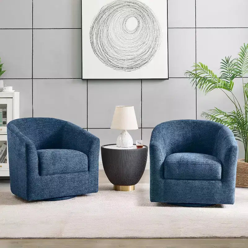 Set of 2 Liria Wooden Upholstered Barrel Chair for Livingroom with Metal Swivel Base| ART OF LIVING DESIGNS