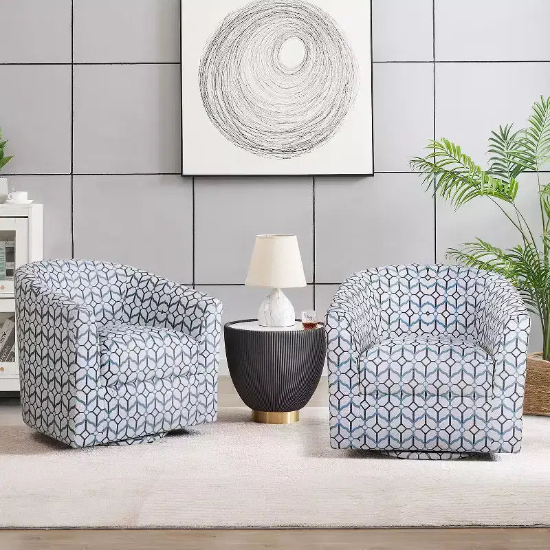 Set of 2 Liria Wooden Upholstered Barrel Chair for Livingroom with Metal Swivel Base| ART OF LIVING DESIGNS