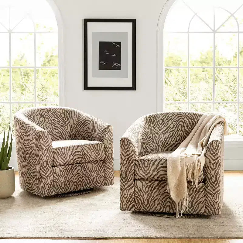 Set of 2 Liria Wooden Upholstered Barrel Chair for Livingroom with Metal Swivel Base| ART OF LIVING DESIGNS