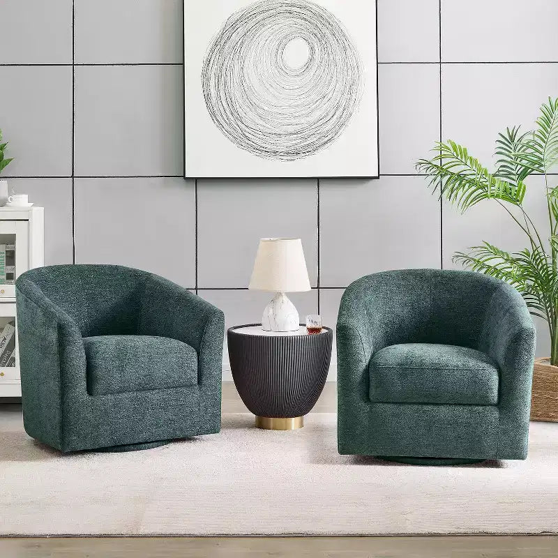 Set of 2 Liria Wooden Upholstered Barrel Chair for Livingroom with Metal Swivel Base| ART OF LIVING DESIGNS