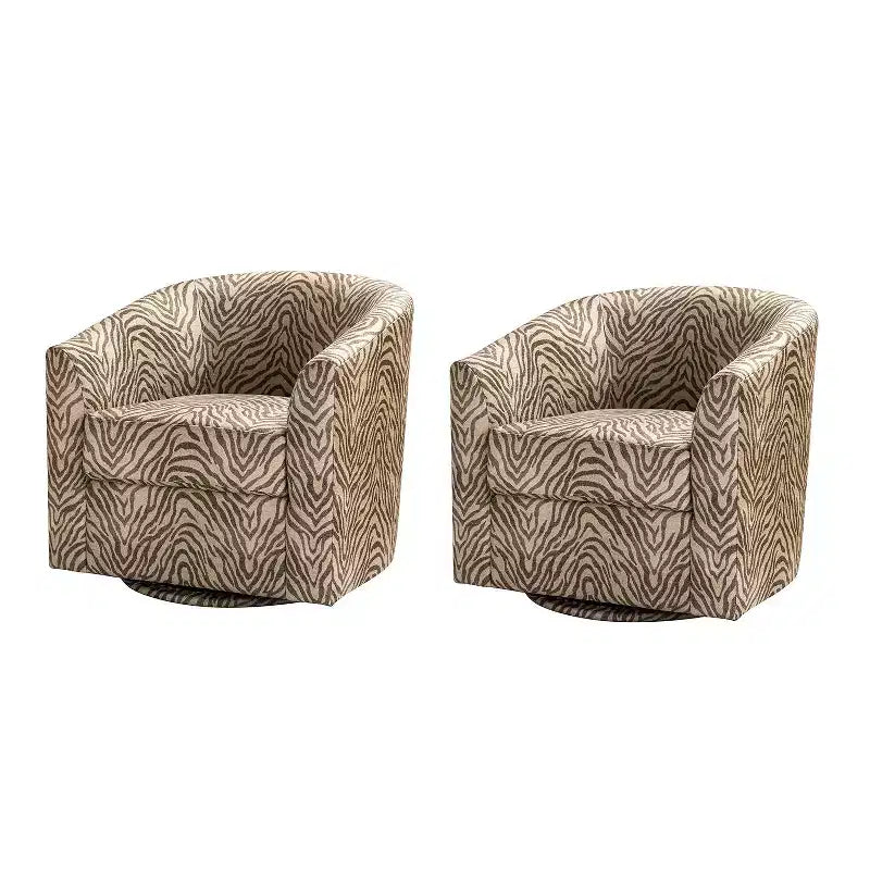 Set of 2 Liria Wooden Upholstered Barrel Chair for Livingroom with Metal Swivel Base| ART OF LIVING DESIGNS