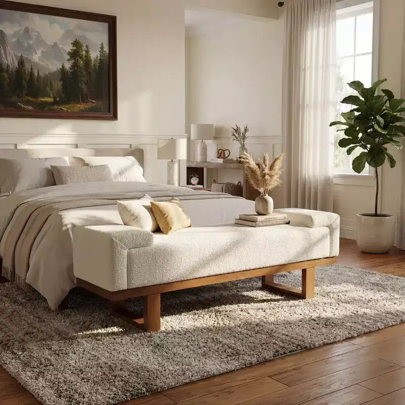 Panca imbottita in boucle Paulina Modern Rubberwood Christopher Knight Home