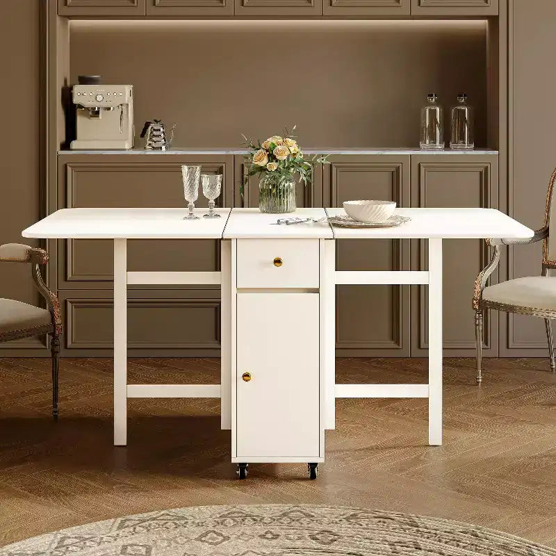 Tavolo da pranzo pieghevole ATJafurn 59'' con ante a ribalta per piccoli spazi, tavolo da cucina rettangolare estensibile in legno con ruote e contenitore