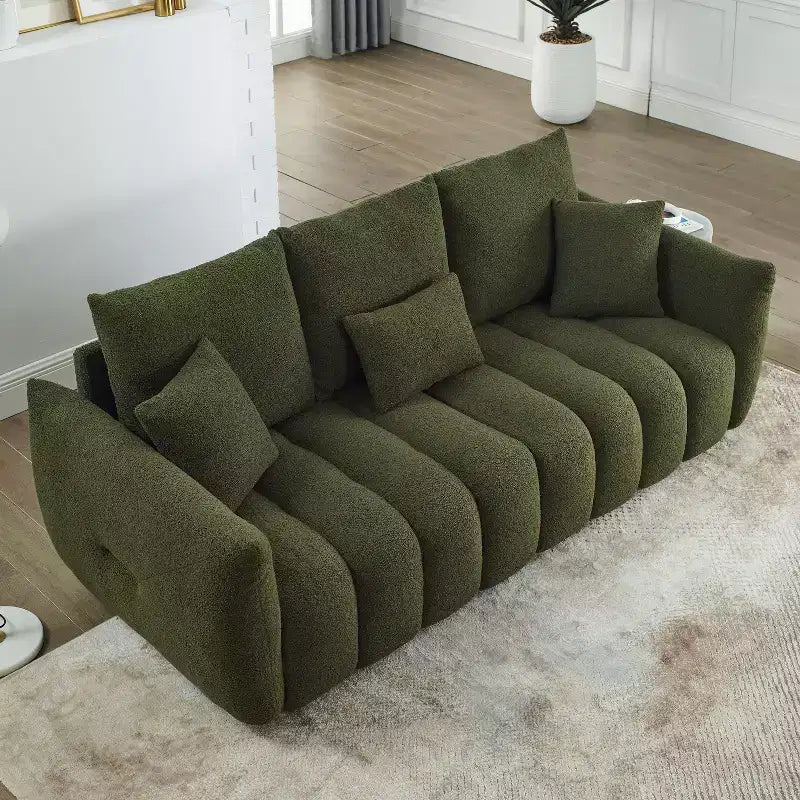 GDFStudio Alanna Divano a 3 Posti Moderno in Tessuto Teddy con Cuscini, 79,5 pollici