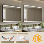 Pensile da Bagno con Specchio LED, Montaggio a Superficie o Incasso, Luce Dimmerabile, Antiappannamento, Ripiani Regolabili