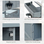 Isola Cucina da Esterno, Carrello Bar con Ruote e Mobile Contenitore, Tavolo per Barbecue in Legno Massello con Piano in Acciaio Inox, Porta Spezie, Porta Asciugamani