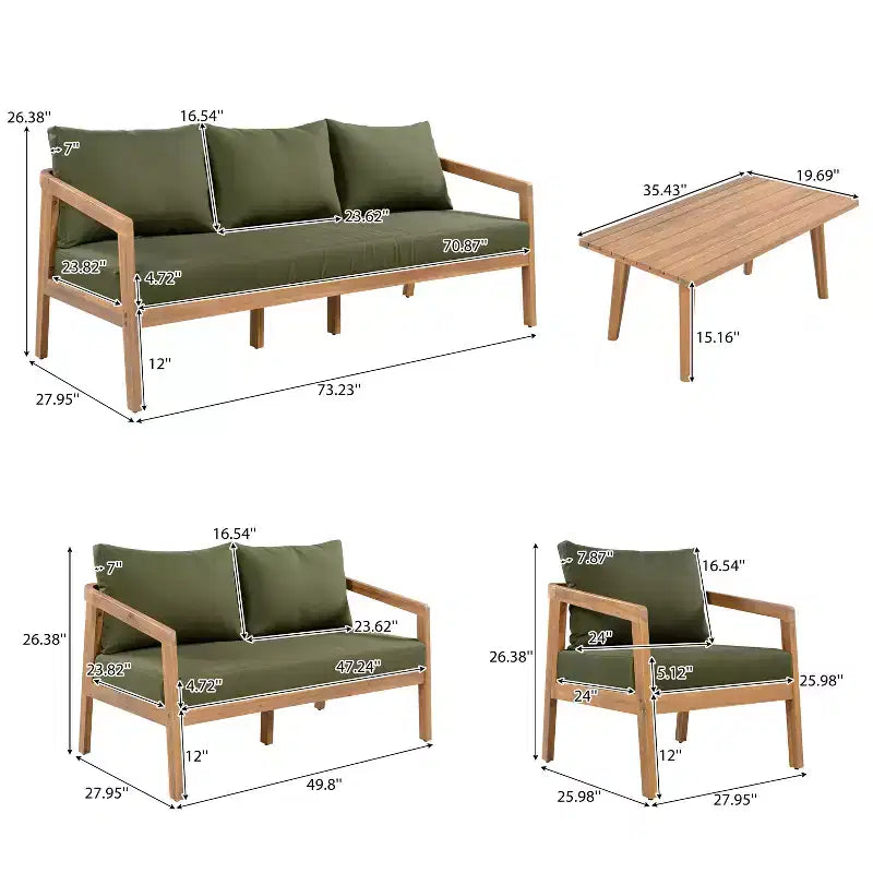 Christopher Knight Home Sunny Modern Set da 5 Pezzi con Sedute in Acacia, Tavolo Rettangolare a Doghe e 7 Posti a Sedere