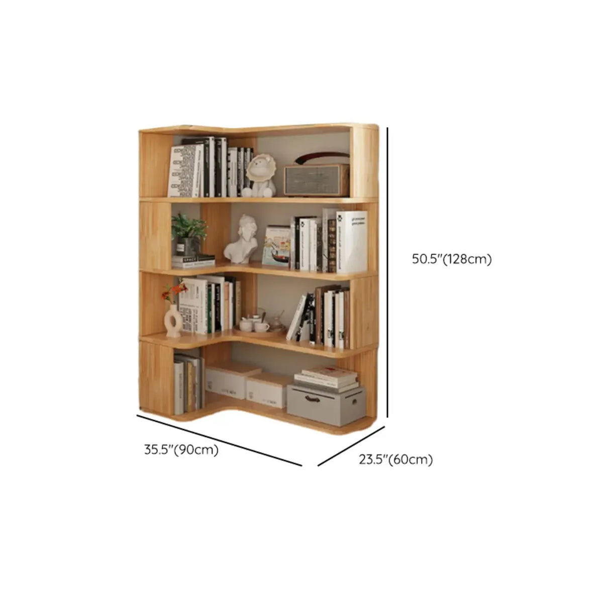 Libreria a giorno verticale a L in legno finitura naturale