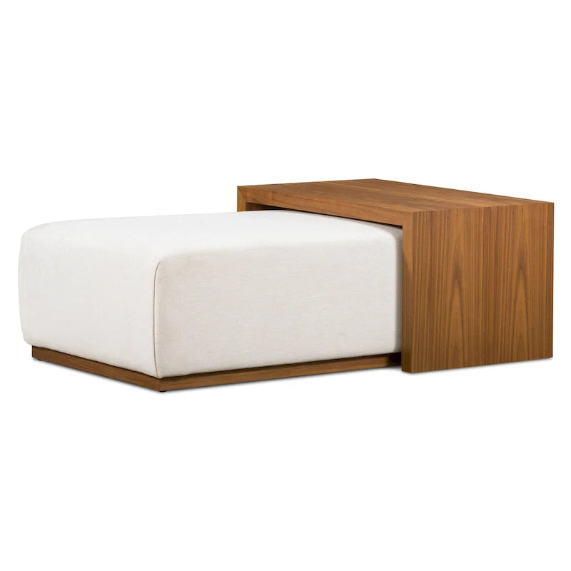 Poly & Bark Pouf Jarmo con Tavolino Regolabile in Noce - Vera Pelle Italiana Pieno Fiore