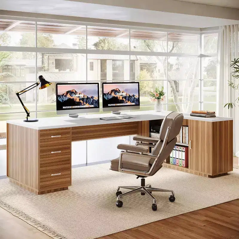 Scrivania direzionale a L Lantine 85,8, scrivania da computer da ufficio extra large con cassetti portadocumenti per l'home office