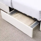 Letto matrimoniale moderno imbottito in bouclé con cassetti contenitori