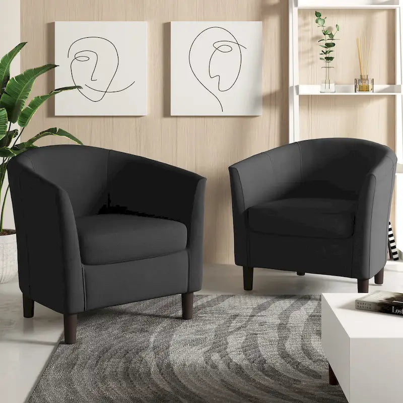 Set di 2 Poltrone Club con Braccioli in Lino a Botte Moderne