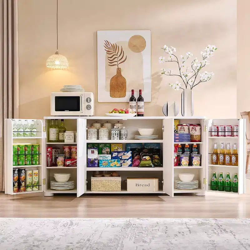 Credenza a Buffet da Cucina con 4 Ante e Ripiani, Credenza Moderna Grande, Mobile Contenitore per Bar Caffè da 66 Pollici