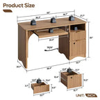 Bestier Scrivania per computer Smart 55", Scrivania in rovere con cassetti per documenti e presa di corrente, Scrivania direzionale con scomparti aperti e vassoio per tastiera