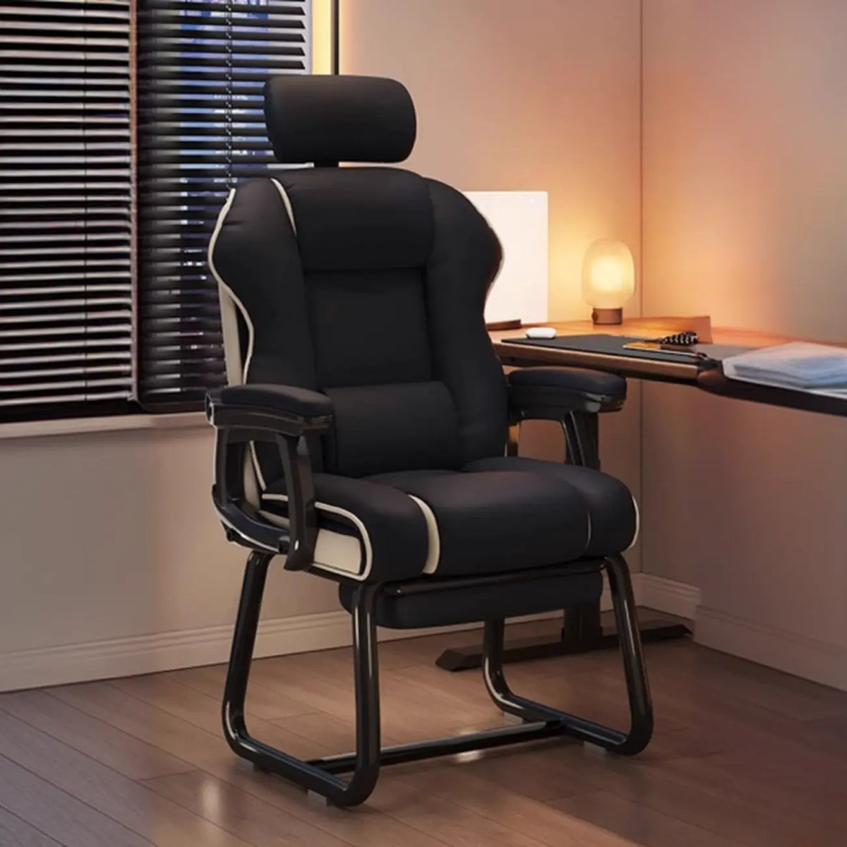 Sedia direzionale ergonomica in pelle gialla con schienale alto