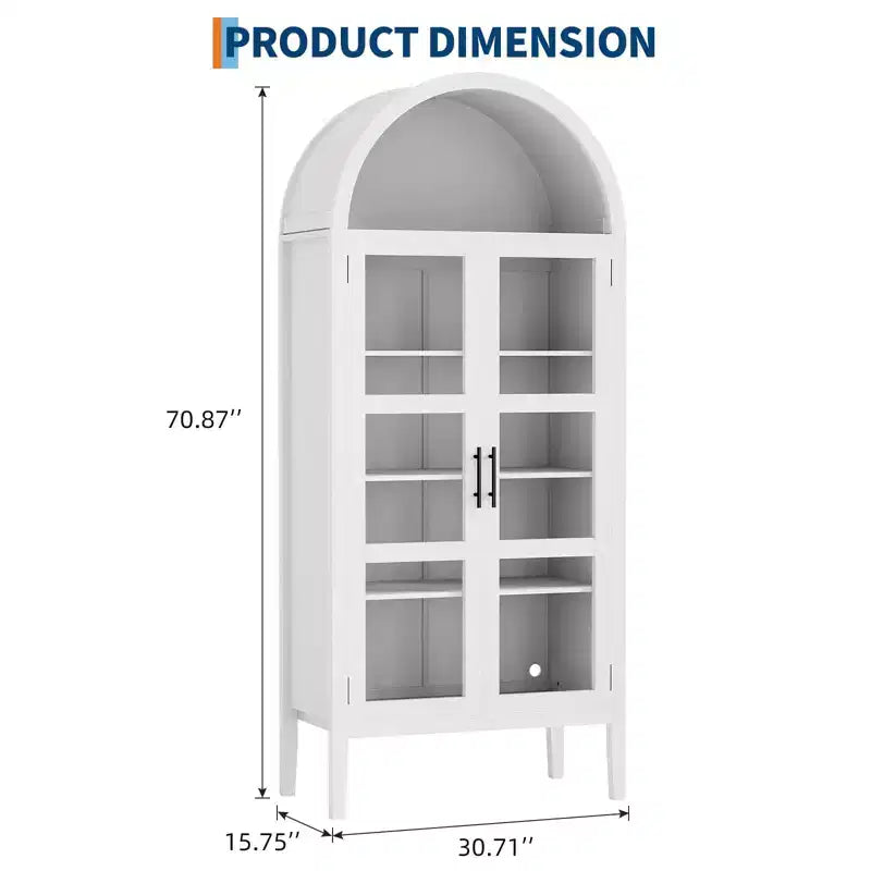 Mobiletto contenitore, Nero/Bianco, Stile ad arco, Singolo, Alto 71 con Luci LED e Ante in Vetro