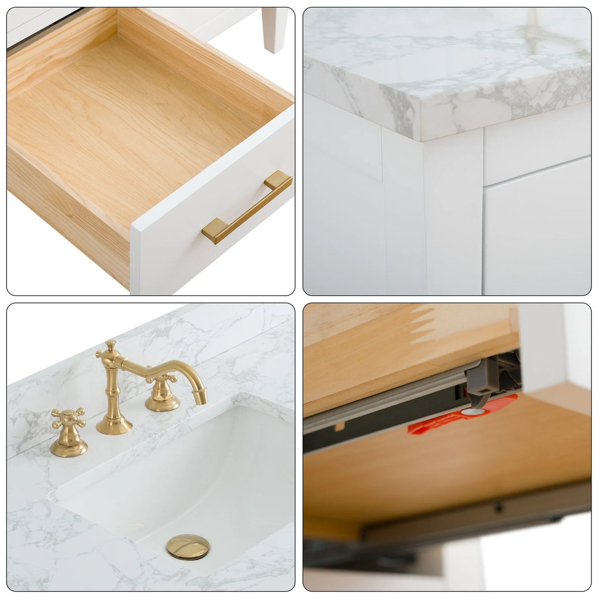 Mobile lavabo doppio Vanity Art 72 per bagno, con top in marmo tecnico