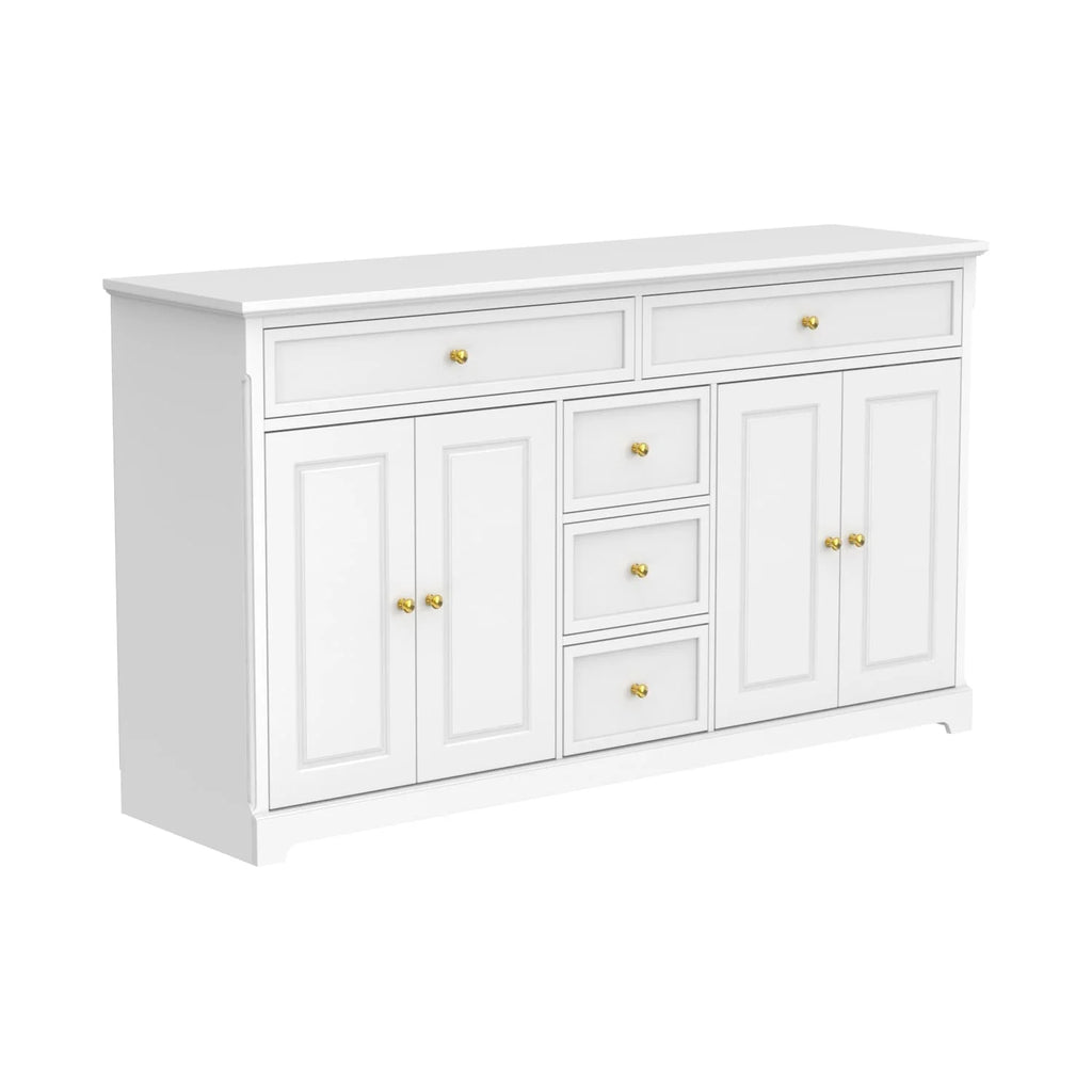 59.1'' Credenza Buffet Bianco Laccato Mid-Century Modern Contemporaneo