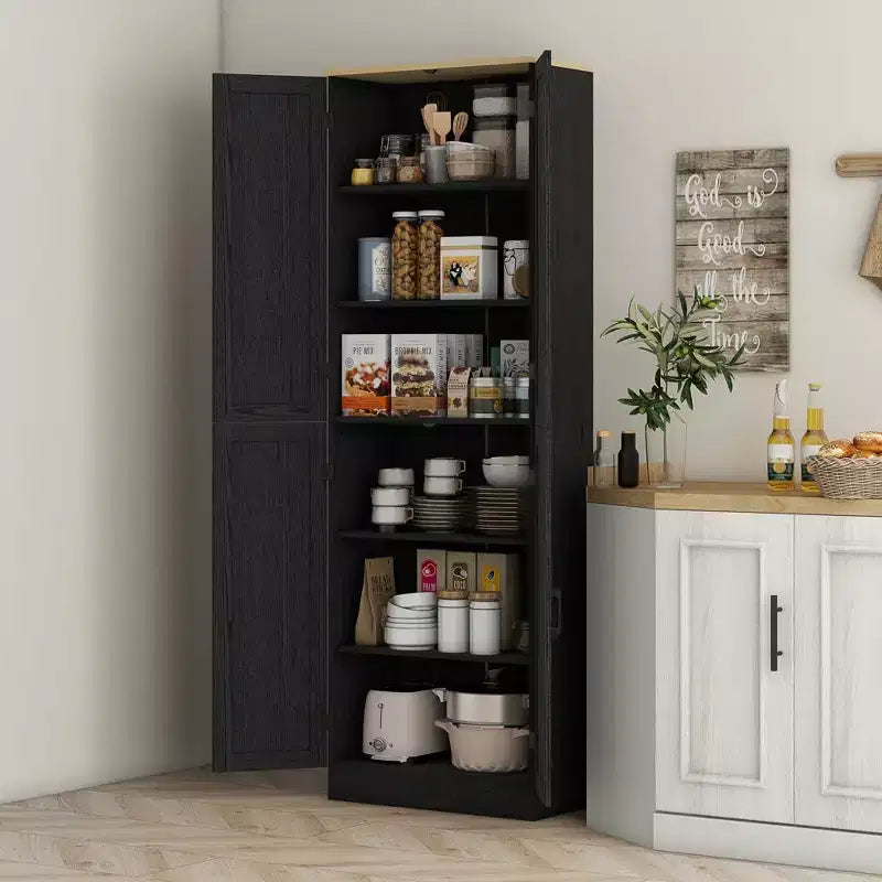 HOMCOM Dispensa da Cucina Autoportante da 170 cm, Armadietto Contenitore a 4 Ante con Ripiani Regolabili e Porte