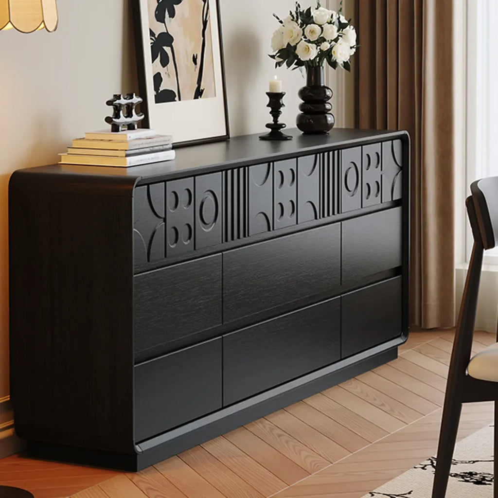 Comò in legno stile Art Déco con intagli geometrici