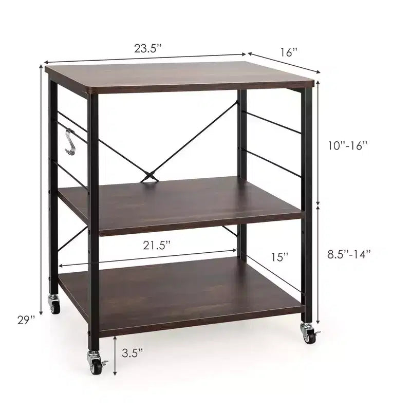 Scaffale da Cucina a 3 Livelli Costway, Carrello per Forno a Microonde con Gancio