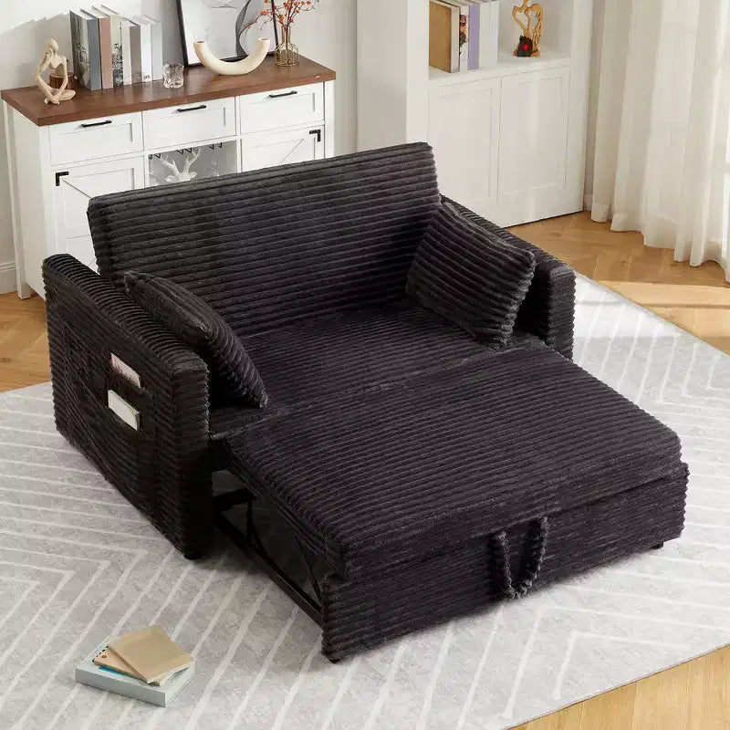 Divano letto a due posti convertibile da 55" con poggiapiedi estraibile e schienale regolabile, divano salvaspazio per piccoli appartamenti