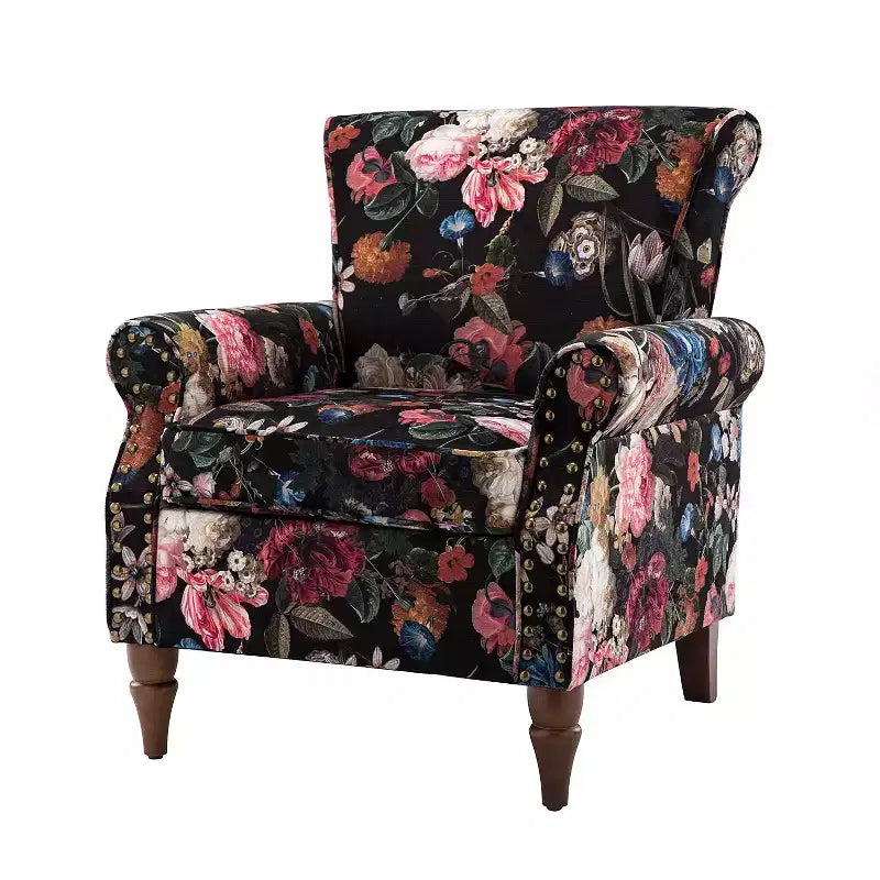 Poltrona Araceli Tradizionale in Legno Imbottita Floreale con Schienale Alto e Borchie | ART OF LIVING DESIGNS