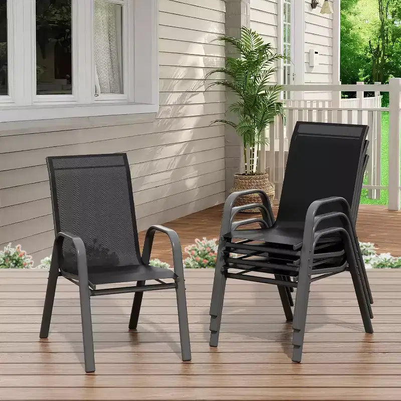 Sedie da patio, Set di 4/6 sedie da pranzo impilabili per esterni in textilene leggero per tutte le stagioni con braccioli per cortile, bordo piscina