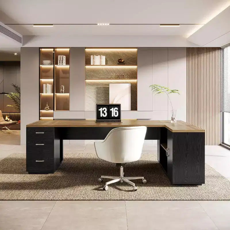 Scrivania direzionale a L Lantine 85,8, scrivania da computer da ufficio extra large con cassetti portadocumenti per l'home office