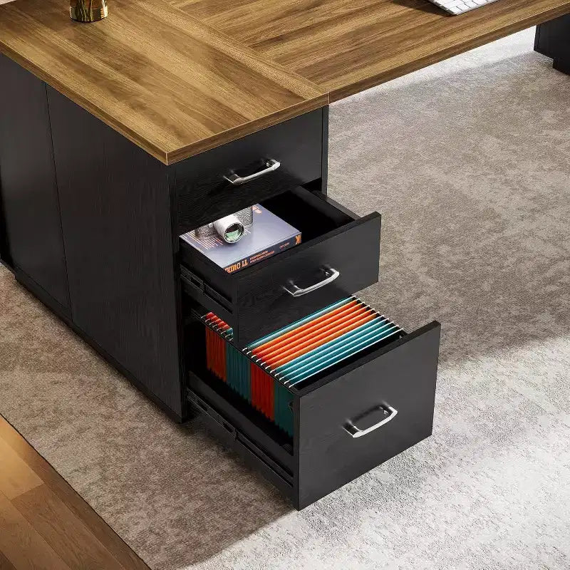 Scrivania direzionale a L Lantine 85,8, scrivania da computer da ufficio extra large con cassetti portadocumenti per l'home office