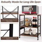 Scaffale da Cucina a 3 Livelli Costway, Carrello per Forno a Microonde con Gancio