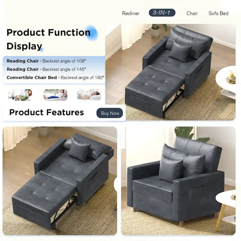 Poltrona Letto Trasformabile Regolabile, 3-in-1, Diversi Colori, Adatta a 1 Persona