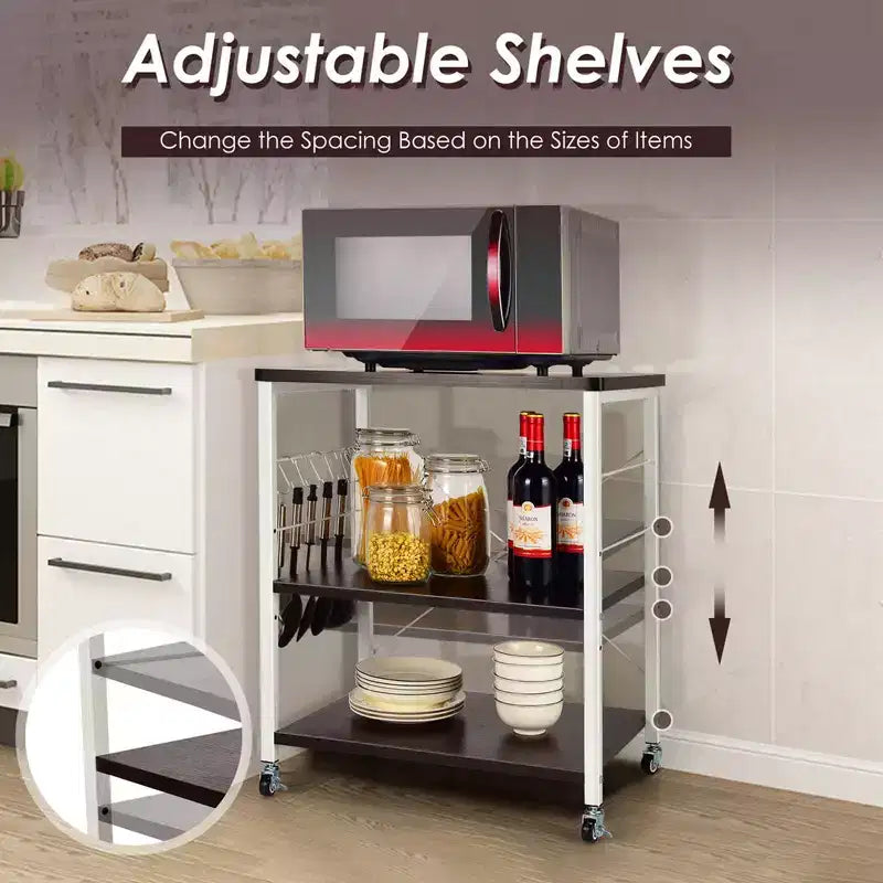Scaffale da Cucina a 3 Livelli Costway, Carrello per Forno a Microonde con Gancio