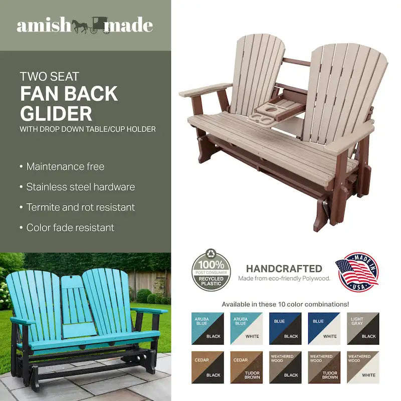 American Furniture Classics Dondolo a Due Posti con Schienale a Ventaglio e Tavolino/Portabicchieri a Scomparsa - N/A
