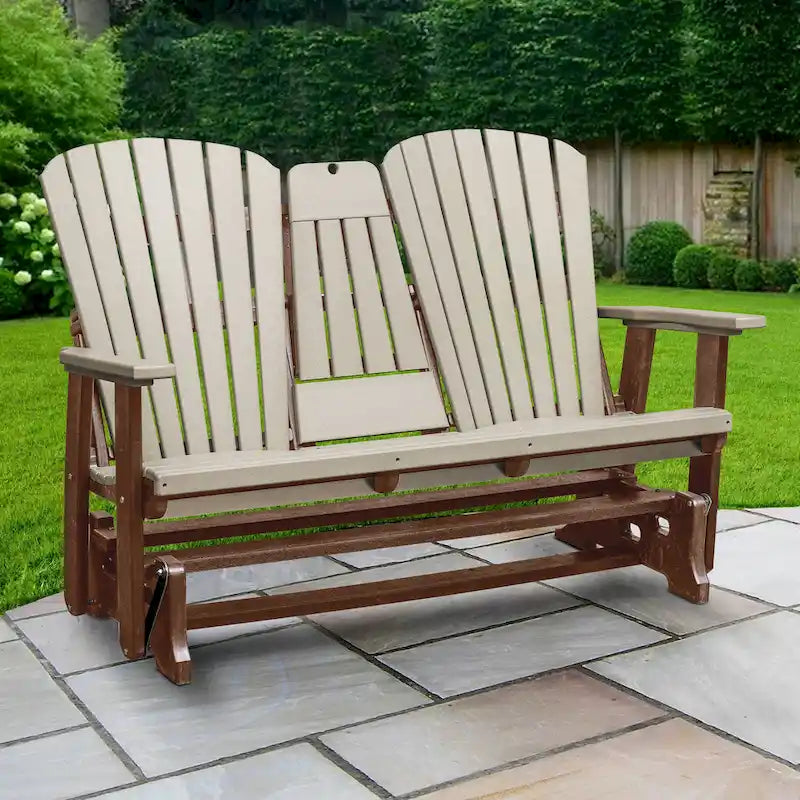 American Furniture Classics Dondolo a Due Posti con Schienale a Ventaglio e Tavolino/Portabicchieri a Scomparsa - N/A