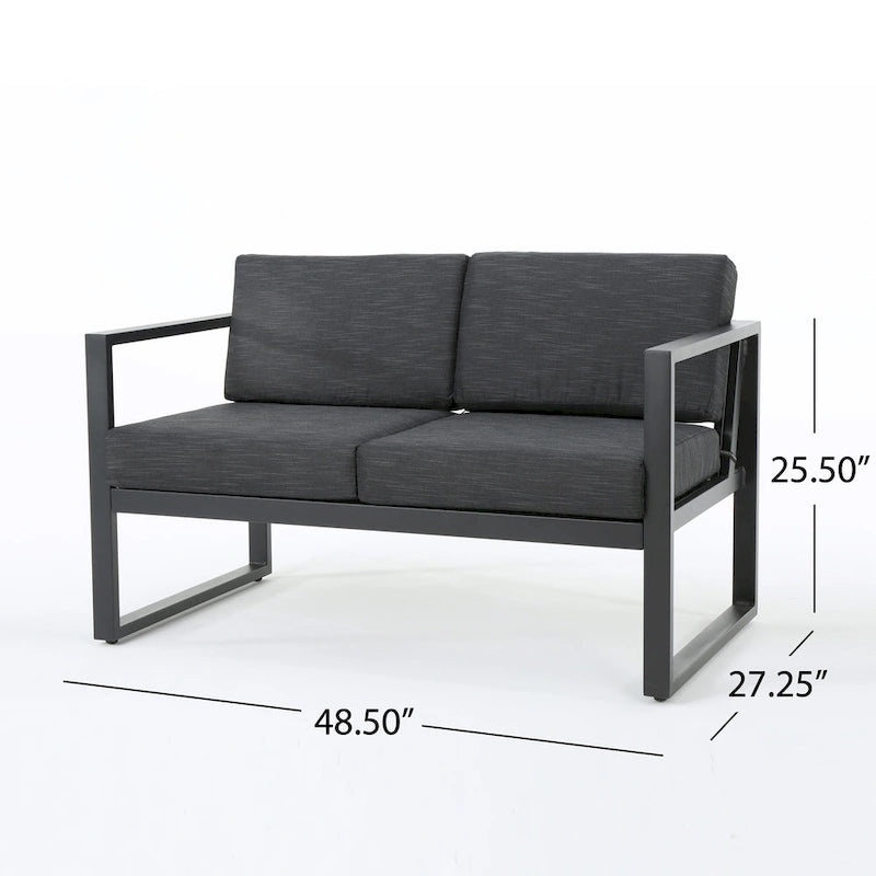 Set Salotto da Esterno a 4 Posti Navan in Alluminio con Focolare e Porta Bombola di Christopher Knight Home