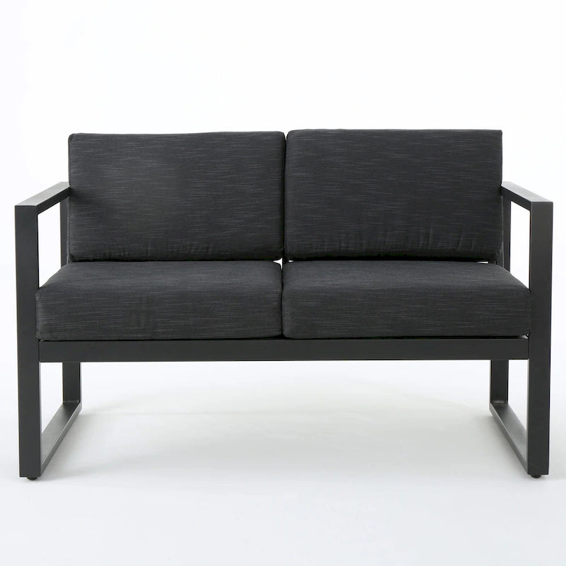 Set Salotto da Esterno a 4 Posti Navan in Alluminio con Focolare e Porta Bombola di Christopher Knight Home