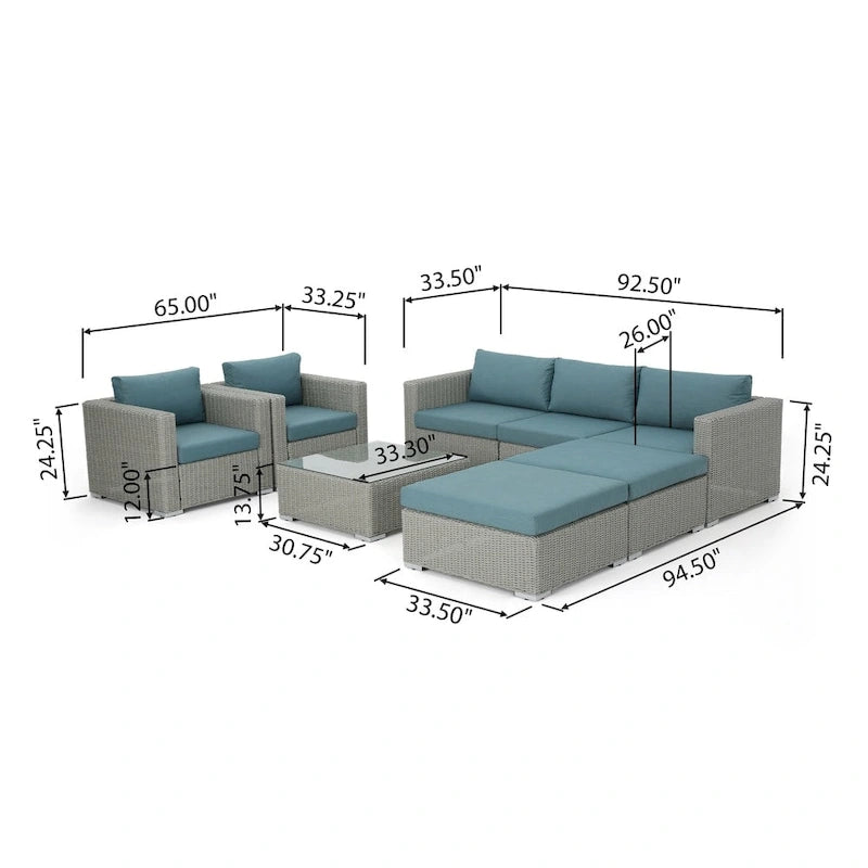 Set divano componibile da esterni a 8 pezzi in vimini Santa Rosa con cuscini di Christopher Knight Home