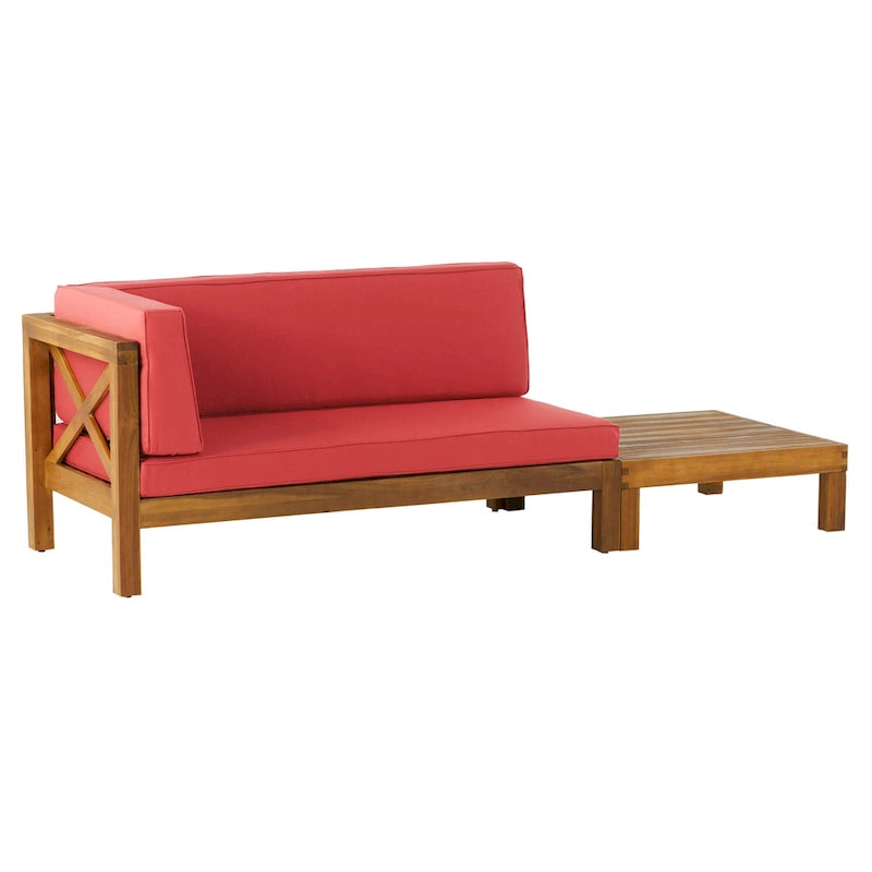 Ensemble causeuse à bras gauche et table basse d'extérieur en bois d'acacia Brava avec coussin par Christopher Knight Home