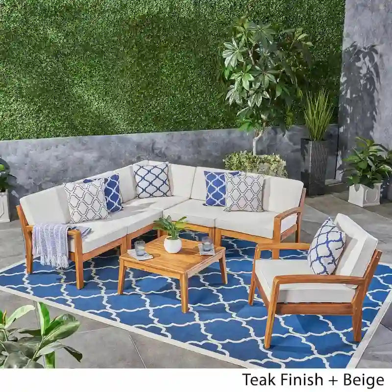 Set Divano Sezionale e Tavolino da Esterno in Acacia Grenada di Christopher Knight Home