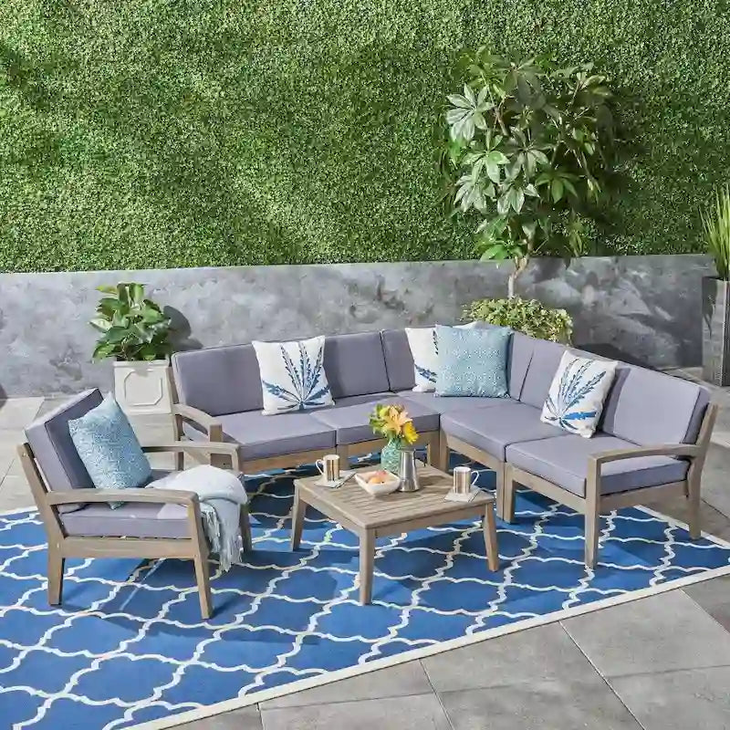 Set Divano Sezionale e Tavolino da Esterno in Acacia Grenada di Christopher Knight Home