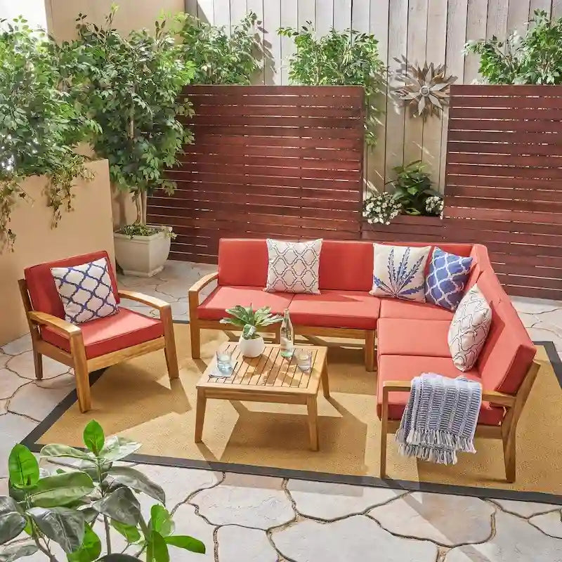 Set Divano Sezionale e Tavolino da Esterno in Acacia Grenada di Christopher Knight Home