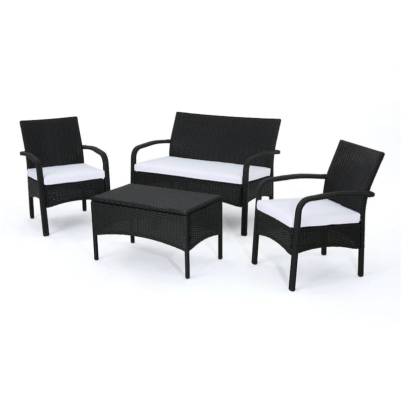 Set Conversazione da Esterno in Rattan Sintetico a 4 Pezzi Cordoba con Cuscini di Christopher Knight Home
