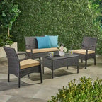 Set Conversazione da Esterno in Rattan Sintetico a 4 Pezzi Cordoba con Cuscini di Christopher Knight Home