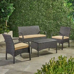 Set Conversazione da Esterno in Rattan Sintetico a 4 Pezzi Cordoba con Cuscini di Christopher Knight Home