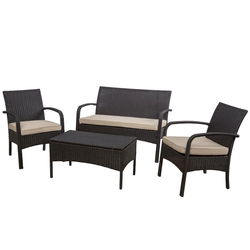 Set Conversazione da Esterno in Rattan Sintetico a 4 Pezzi Cordoba con Cuscini di Christopher Knight Home