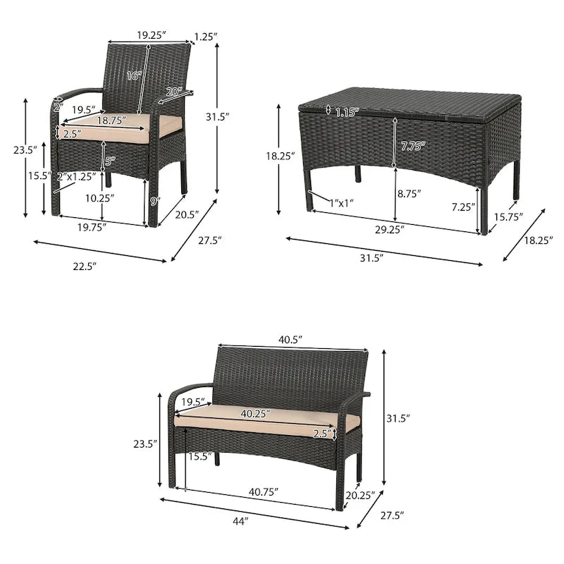 Set Conversazione da Esterno in Rattan Sintetico a 4 Pezzi Cordoba con Cuscini di Christopher Knight Home