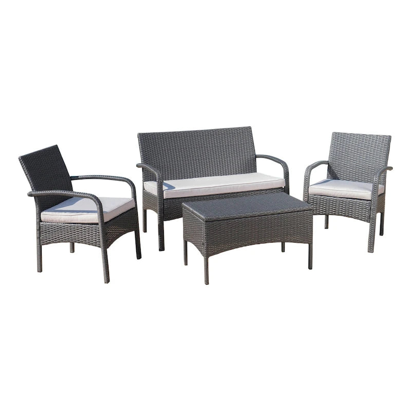 Set Conversazione da Esterno in Rattan Sintetico a 4 Pezzi Cordoba con Cuscini di Christopher Knight Home